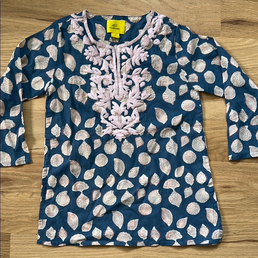 NWOT! Roller Rabbit blue and pink block print tunic, girls size 2T
